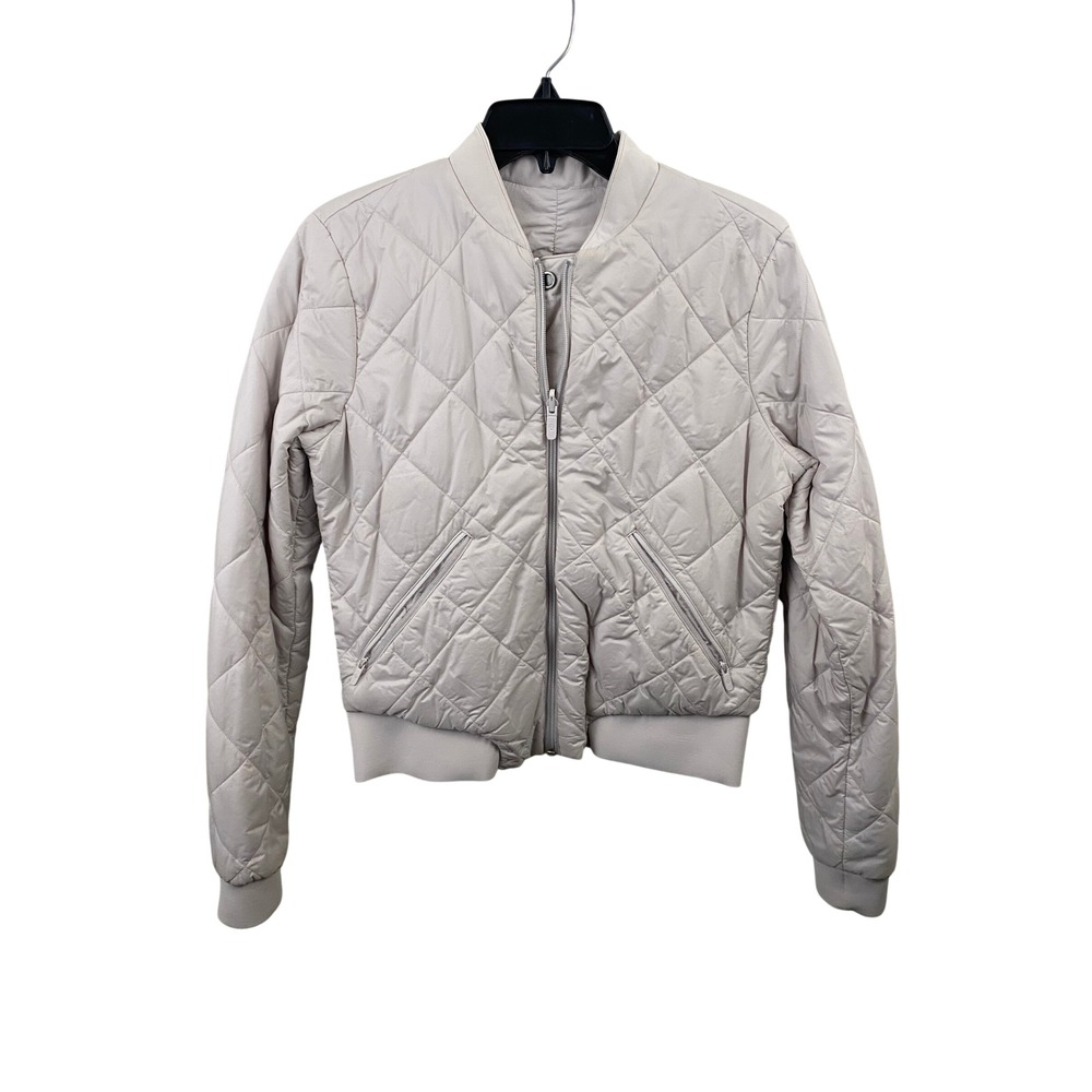 Lululemon Reversible Quilted Bomber Jacket Size 6 Pink Ruched Back Full Zip Coat